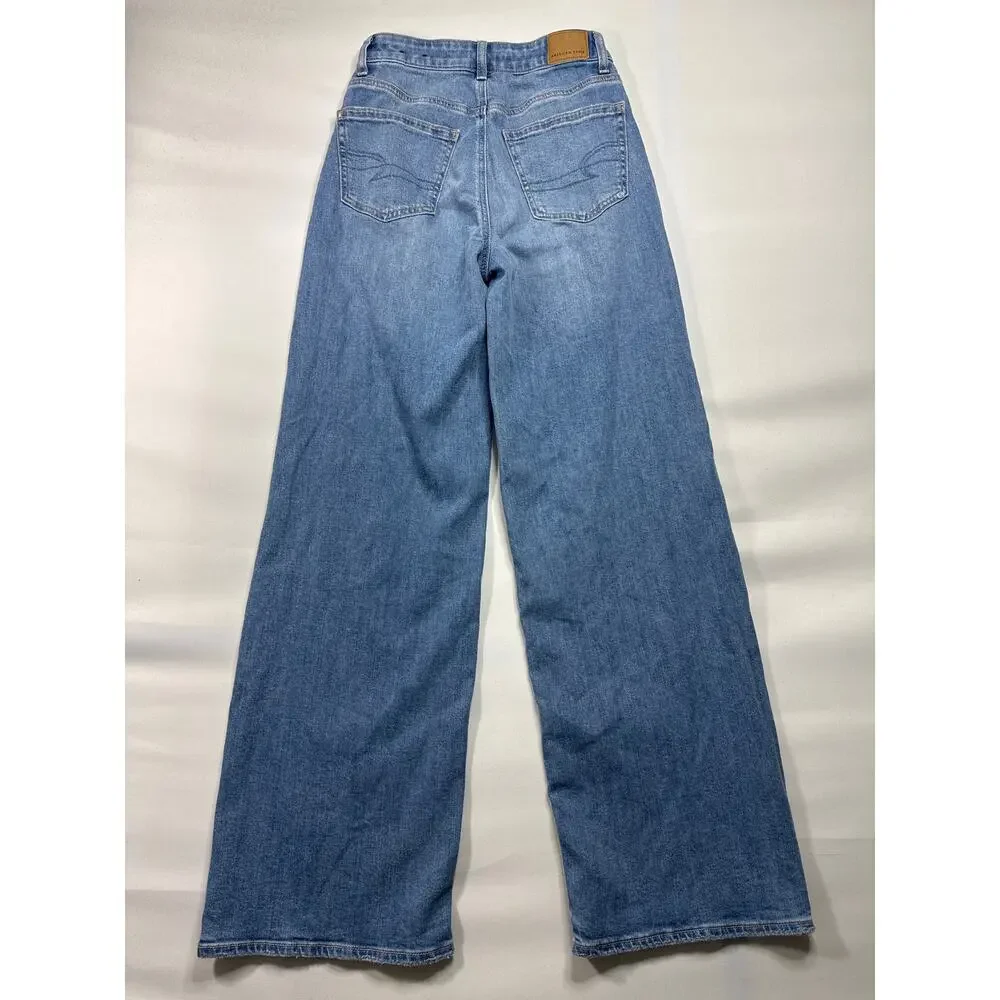 American Eagle Women's Super High Rise Baggy Wide Leg Blue Jeans - 000 (24x29.5) - Picture 2 of 6